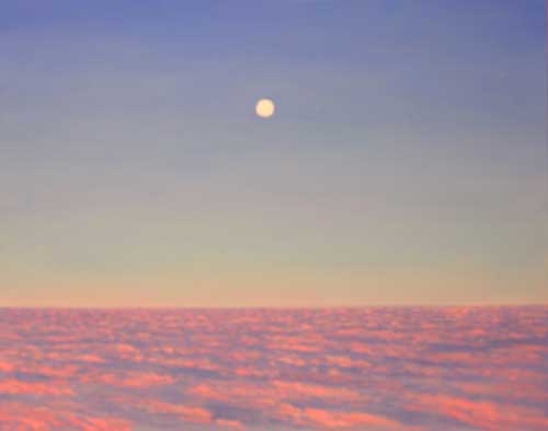 Moon Over Violet Light Greenland Ice Cap